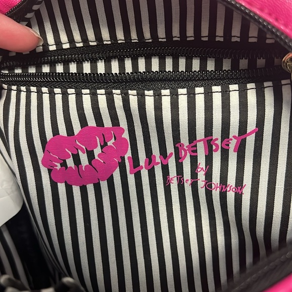 Luv Betsey Johnson Ador Mini Backpack Hot Pink Black Quilted Embroidered Hearts - Picture 7 of 9